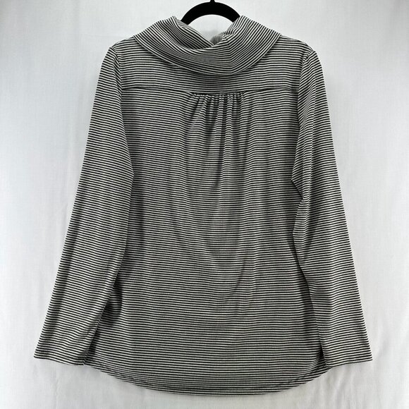 Tahari Top Size L Ribbed Striped Cowl Neck Long Sleeve Stretch Olive/ White - Picture 2 of 11